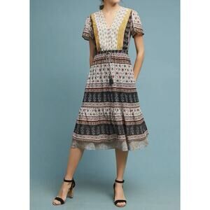 One‎ September Womens Provençal Midi Dress Medium Boho Feminine Romantic Floral